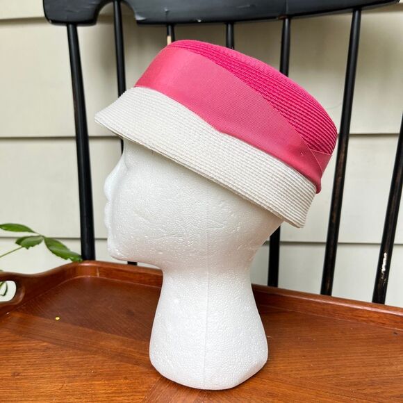 VTG Pink White Church Derby Tea Party Hat Coastal Prep Palm Beach
